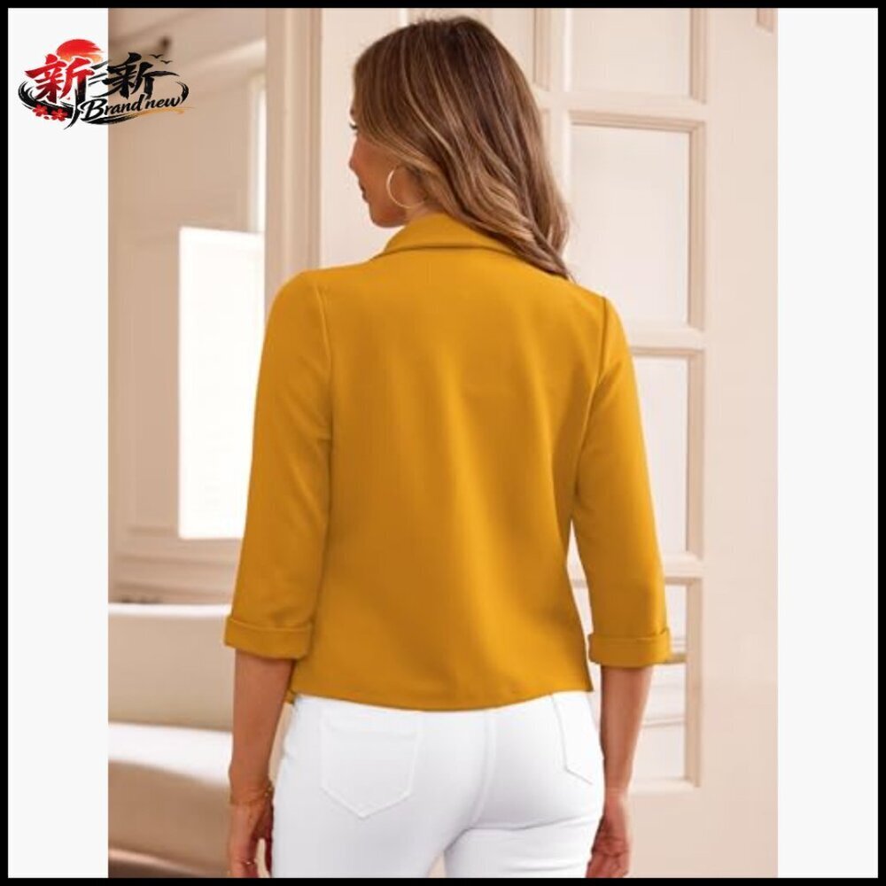 Lightweight Cropped Blazer 3/4 Sleeve Open Front Polyester Blazer - Picture 5 of 5